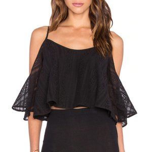 NWT Cropped Flowy Cold Shoulder Spaghetti Strap Eyelet Top Fifth Label Black XXS